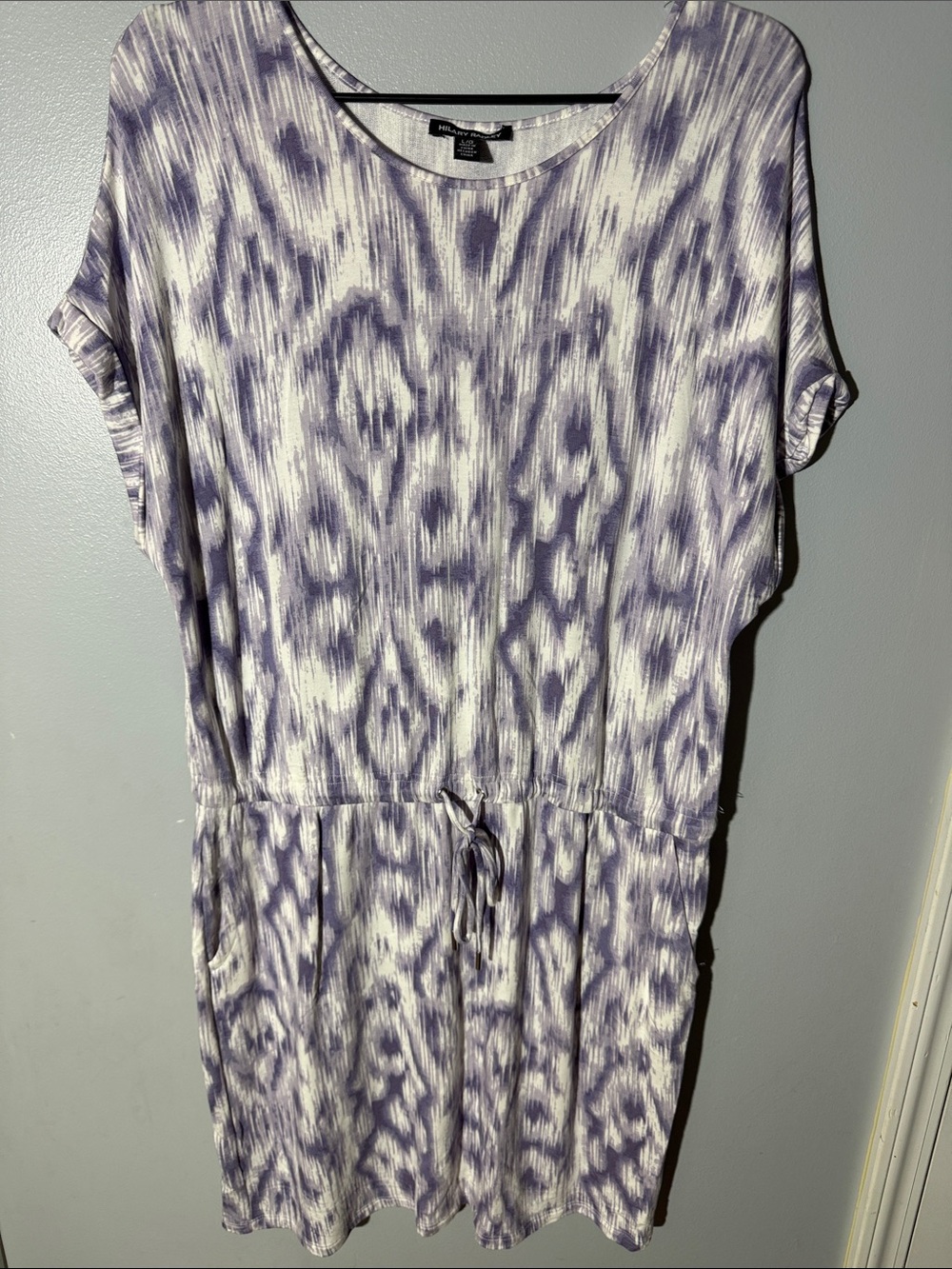 Hilary Radley Lavender and White Ikat Tie-Waist Tunic dress